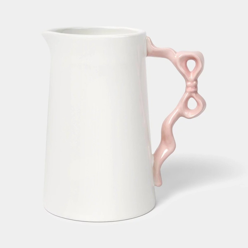 25.63oz Stoneware Bow Beverage Pitcher‎ White/Pink - Room Essentials, Target